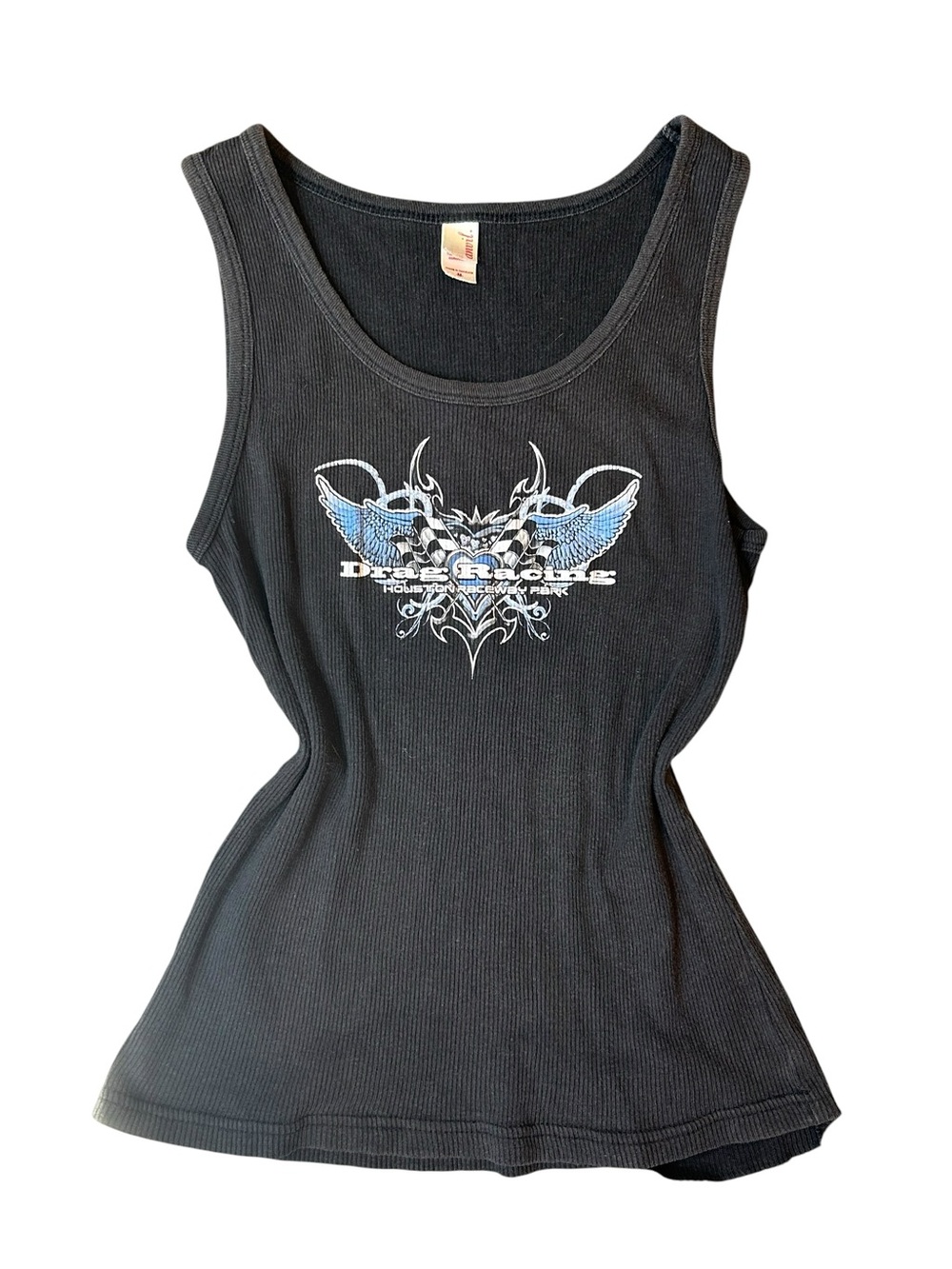 Grunge Black fitted Tank top with racing graphics and wings
